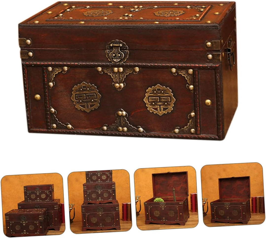 Veemoon Holzkasten Vintage Dekorative Box Schatzkiste Holz Schatztruhe Vintage Schmuckschatulle Vint
