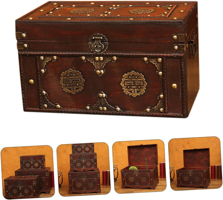 Veemoon Holzkasten Vintage Dekorative Box Schatzkiste Holz Schatztruhe Vintage Schmuckschatulle Vint
