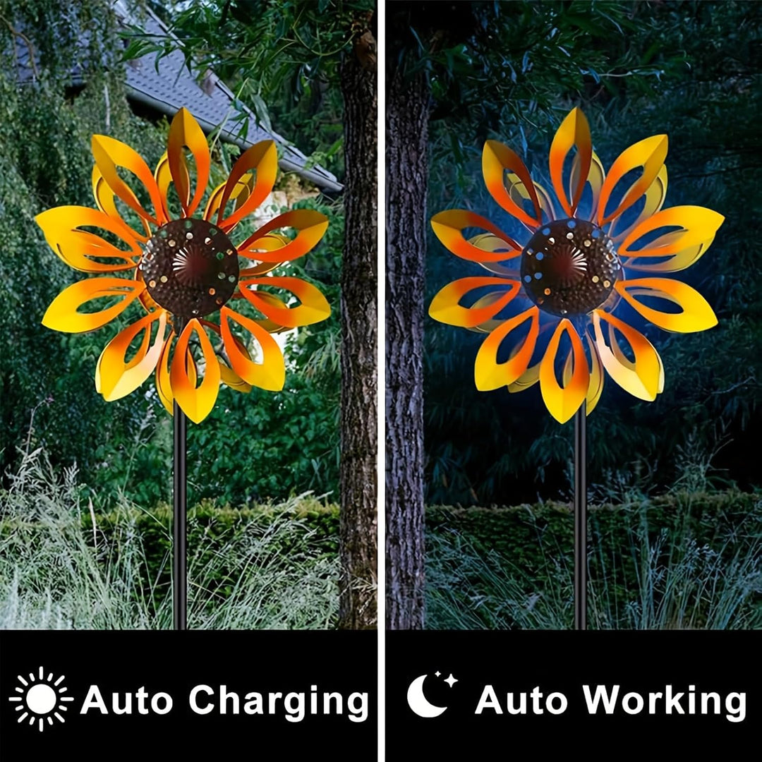Windspinner Gartendekoration mit Solarlicht, Metall, Kupfer/Bronze, Doppeldrehrichtung 8\"W x 12\"H,