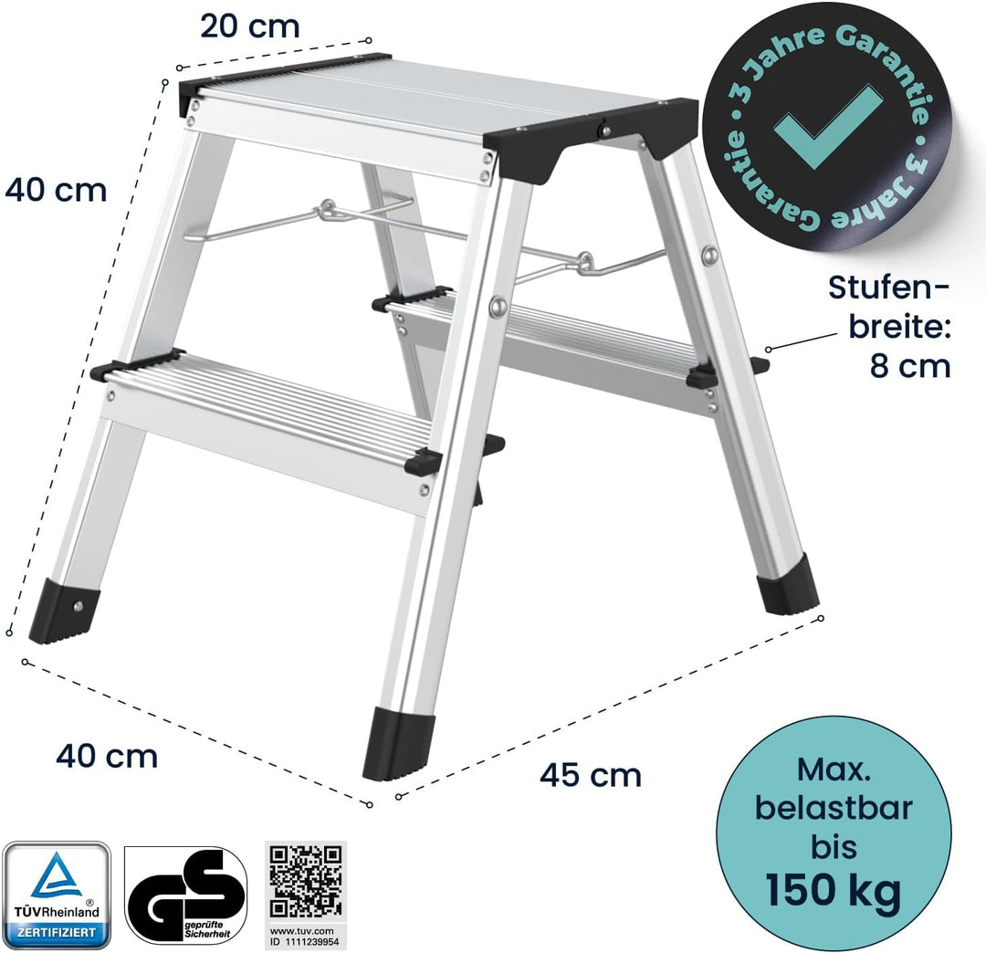 flexilife Tritthocker - Tritt Hocker Aluminium - Tritthocker klappbar - Hocker klappbar bis 150 kg b