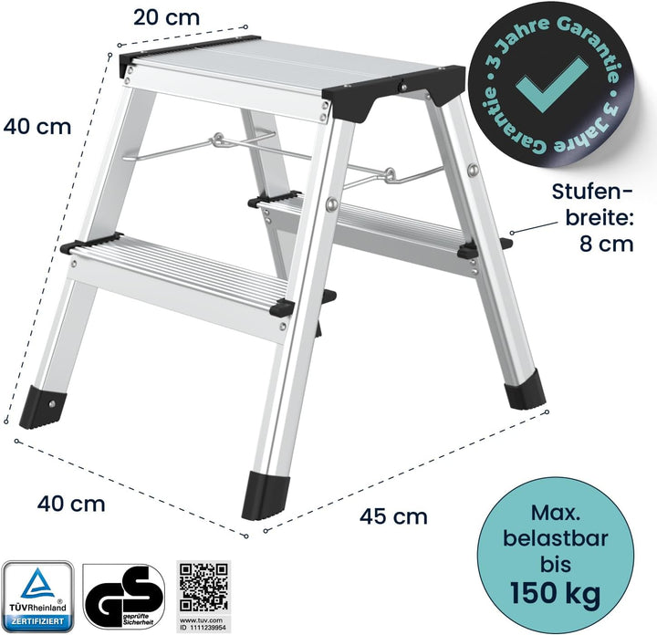flexilife Tritthocker - Tritt Hocker Aluminium - Tritthocker klappbar - Hocker klappbar bis 150 kg b