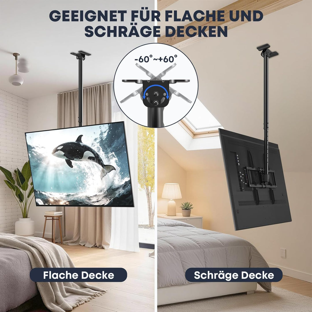 TV Deckenhalterung für 50 bis 100 Zoll, 80 kg Tragkraft, Höhenverstellbar 115-170 cm, Schwenk- und N