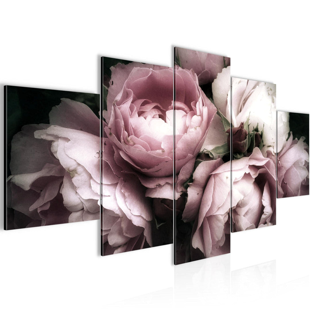 Runa Art Wandbilder Blumen Rosen 5 Teilig Bild auf Vlies Leinwand Deko Wohnzimmer Vintage Schwarz Bu
