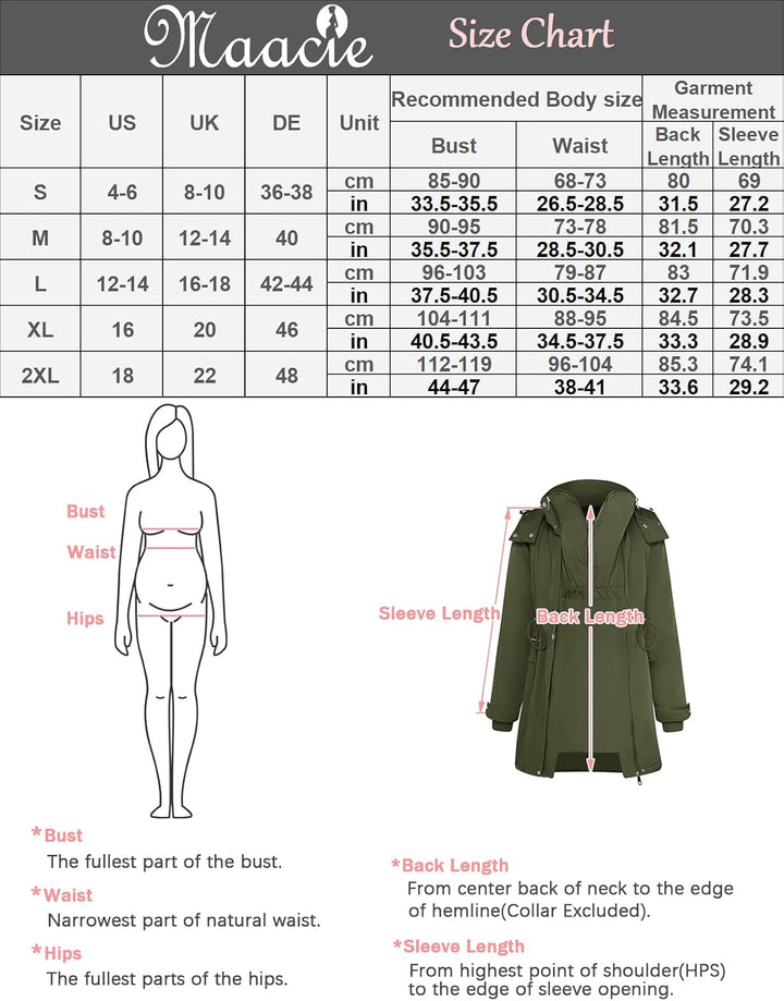 Maacie Umstands Baumwolljacke 3 in 1 Winter Langer Puffer Daunenjacke Parka mit Kapuze mit Taschen W