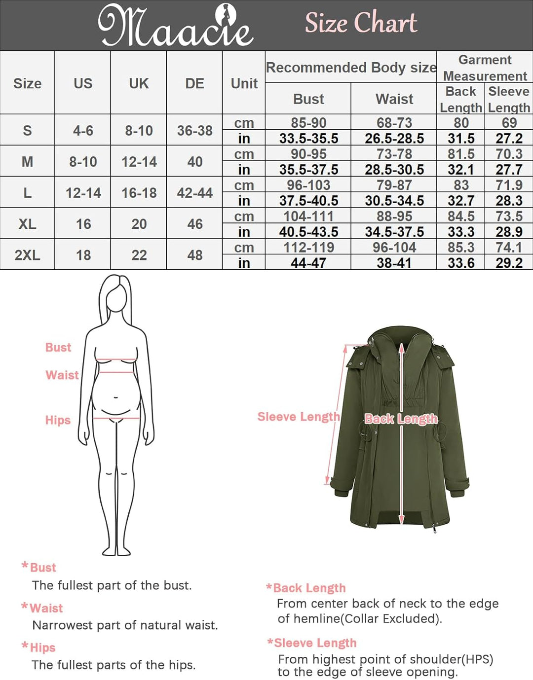 Maacie Umstands Baumwolljacke 3 in 1 Winter Langer Puffer Daunenjacke Parka mit Kapuze mit Taschen W