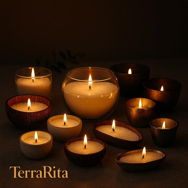 TerraRita Kerzensand mit Docht 500g. Kerzen sand perlenkerzen Pearled candle powder wax set Wachsper