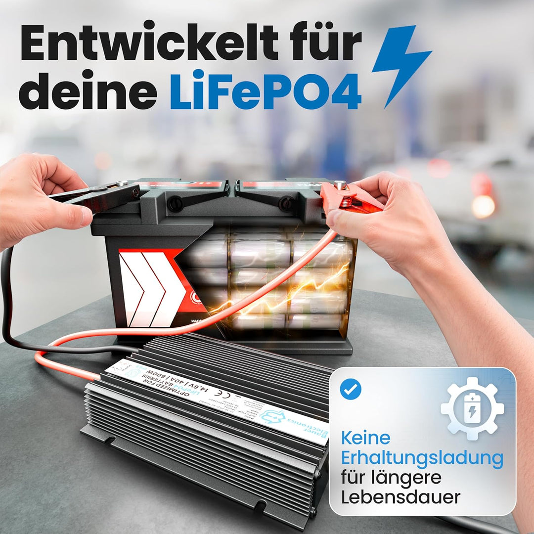 48V Batterie-Ladegerät LiFePO4 58,4V 10A 600W | Optimiert für Lithium-Eisenphosphat-Akku | Auto-Batt