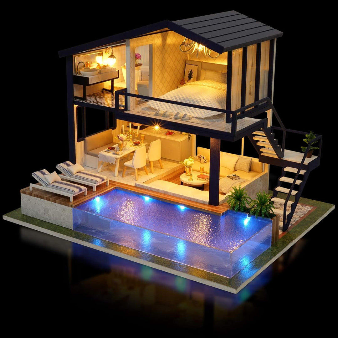 Cuteefun DIY Miniatur Puppenhaus Kit zum BAU Miniatur Haus mit Musik und Möbeln Selber Bauen Kreativ