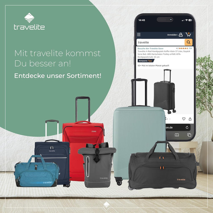Travelite Handgepäck Trolley klein, Bali, 55x39x20 cm, 2,5 kg, Kratzfeste Hartschale, mit 4 Doppelro