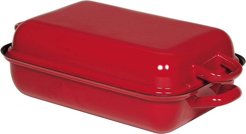 Riess, 0105-020, Bratpfanne mit Deckel 37/26, Bräter, Ofenpfanne, Classic - Color ROT, 37 x 26 cm, H