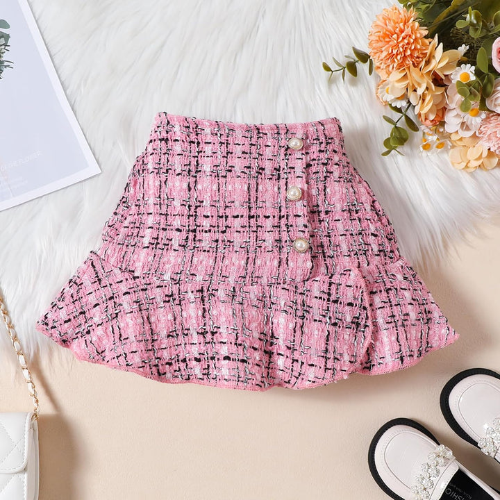 Kleinkind Baby Mädchen Kleidung Langarm Gerippte Oberteile Plaid Tweed Muster Rock Baskenmütze Herbs