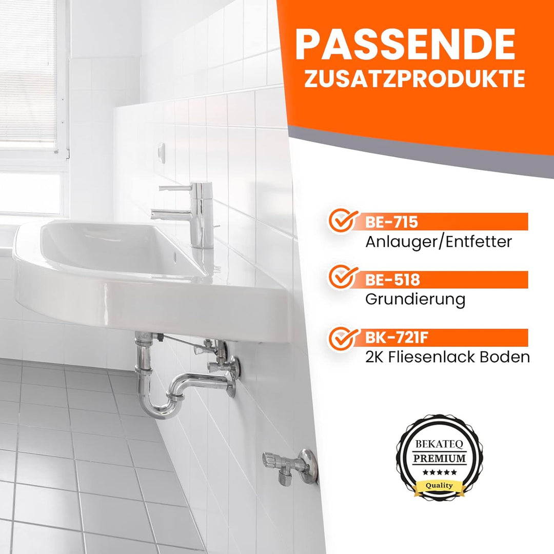 BEKATEQ 1K Fliesenlack für Boden- und Wandfliesen, 1l Beige seidenmatt I Fliesenfarbe für innen & au
