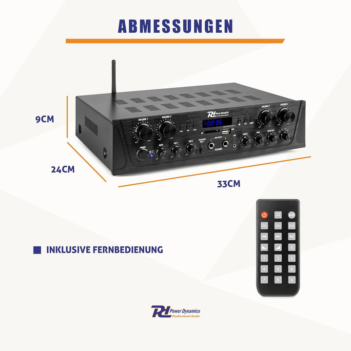 Power Dynamics PV240BT - 4 Kanal Stereo Verstärker Bluetooth, 400 Watt Amplifier Hifi Receiver, Fern