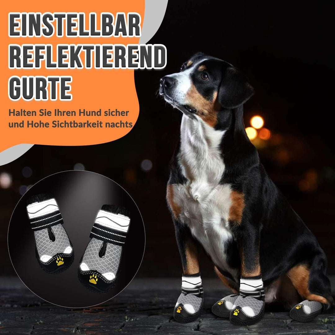 Eyein Hundeschuhe Pfotenschutz, 4 Stück atmungsaktiv Hundeschuhe mit Rutschfester Sohle und reflekti