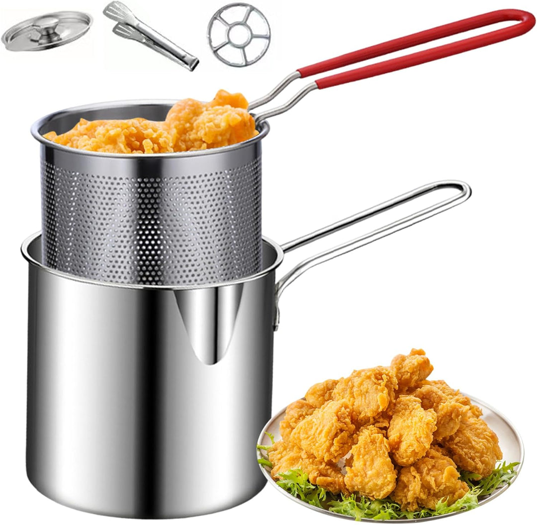 Mini Fryer Frittyer, Edelstahl Fritteuchsen Topf mit Anti Scenen Griff, Fritteuchsenpfanne mit Korb,