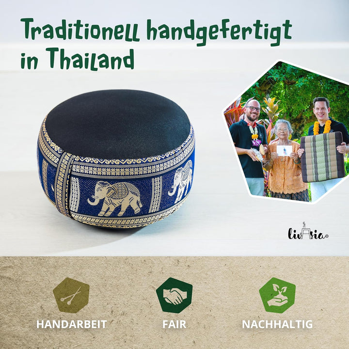 Livasia Meditationskissen Thaiseide, Yogakissen klein mit Kapok, Pouf, Bodenkissen Yoga Zen Meditati