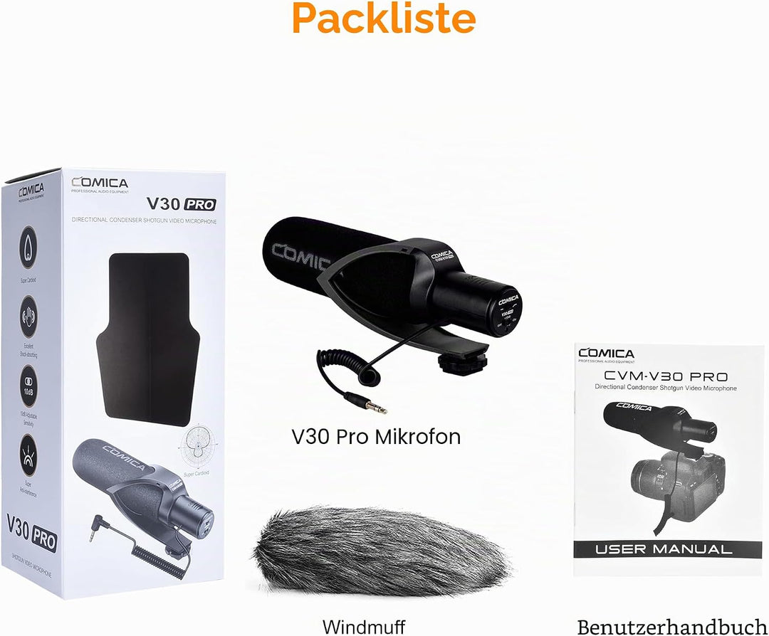 comica CVM-V30 Pro Kamera Richtmikrofon Shotgun Video Supernierenmikrofon für Canon Nikon Sony Panas
