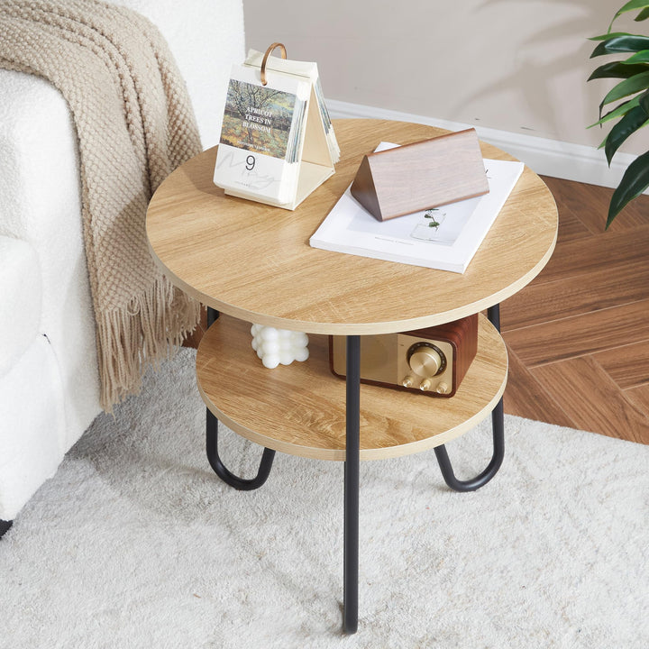 Mingone Couchtisch Rund Beistelltisch 2 Ablagen Sofatisch Modern mit Stauraum Kleiner Tisch für Wohn