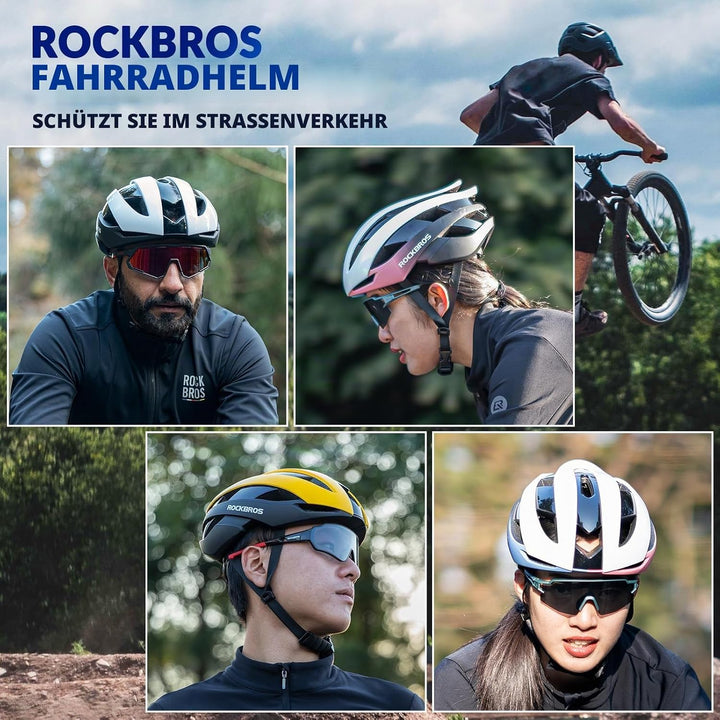 ROCKBROS Fahrradhelm Rennradhelm Leichter Radhelm M/L 55-61 cm Verstellbarer Allround-Helm Belüftung