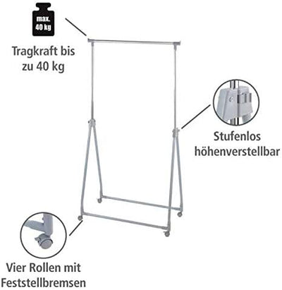 WENKO Kleiderständer klappbar, Garderobenständer zur Kleideraufbewahrung mit Rollen und verstellbare