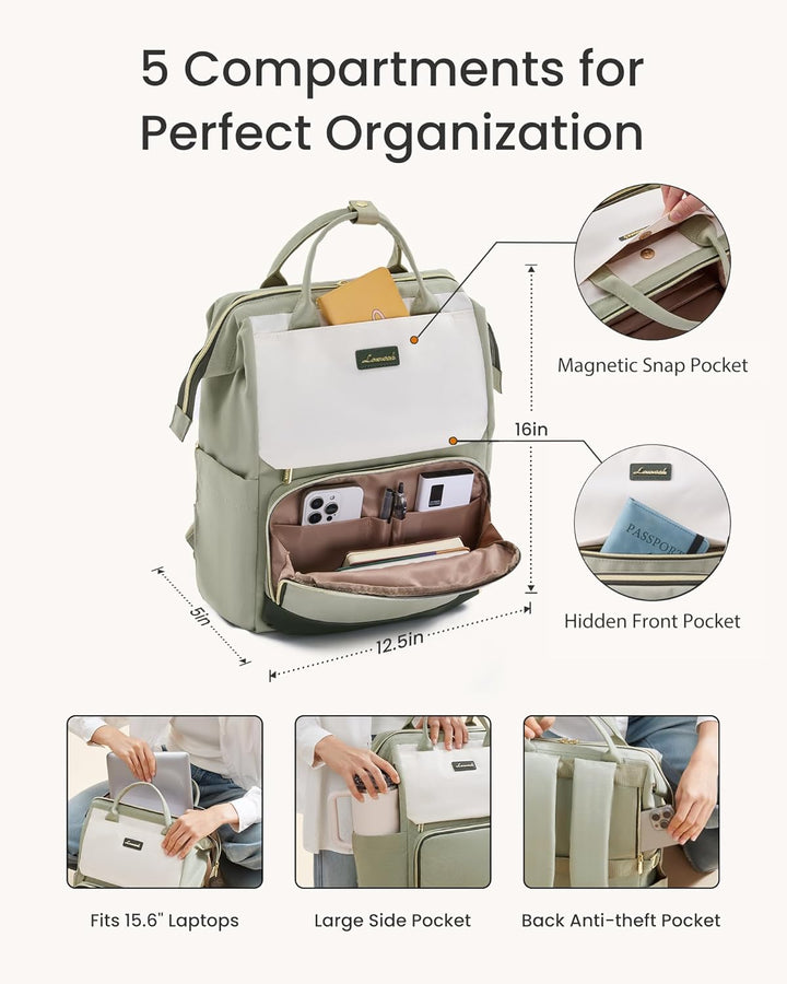 LOVEVOOK Laptop Rucksack Damen, 15,6 Zoll Schulrucksack Teenager für Grosse Trinkflasche, Travel Bac
