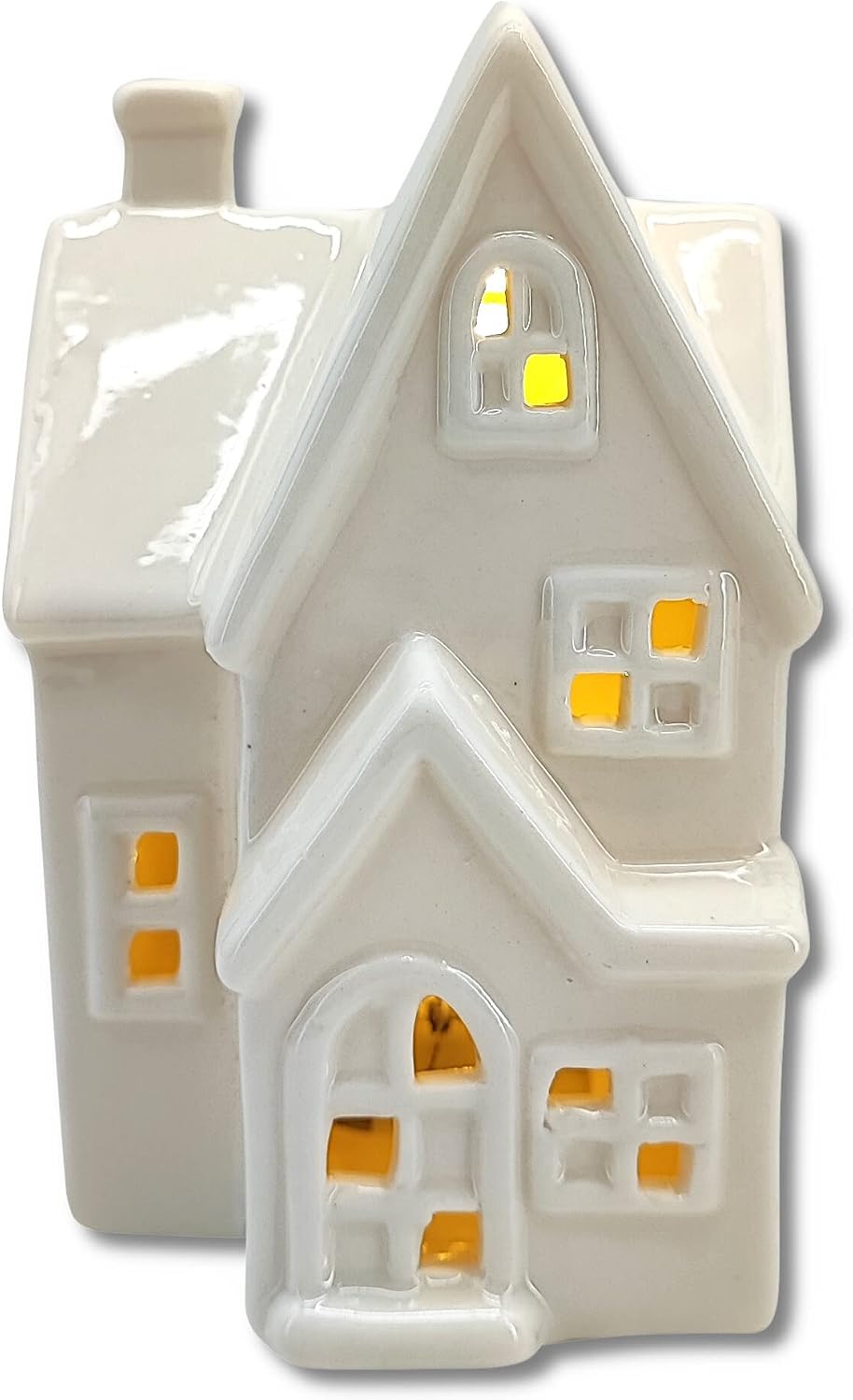 Keramik LED Haus - Lichthaus weiss glänzend 2er Set