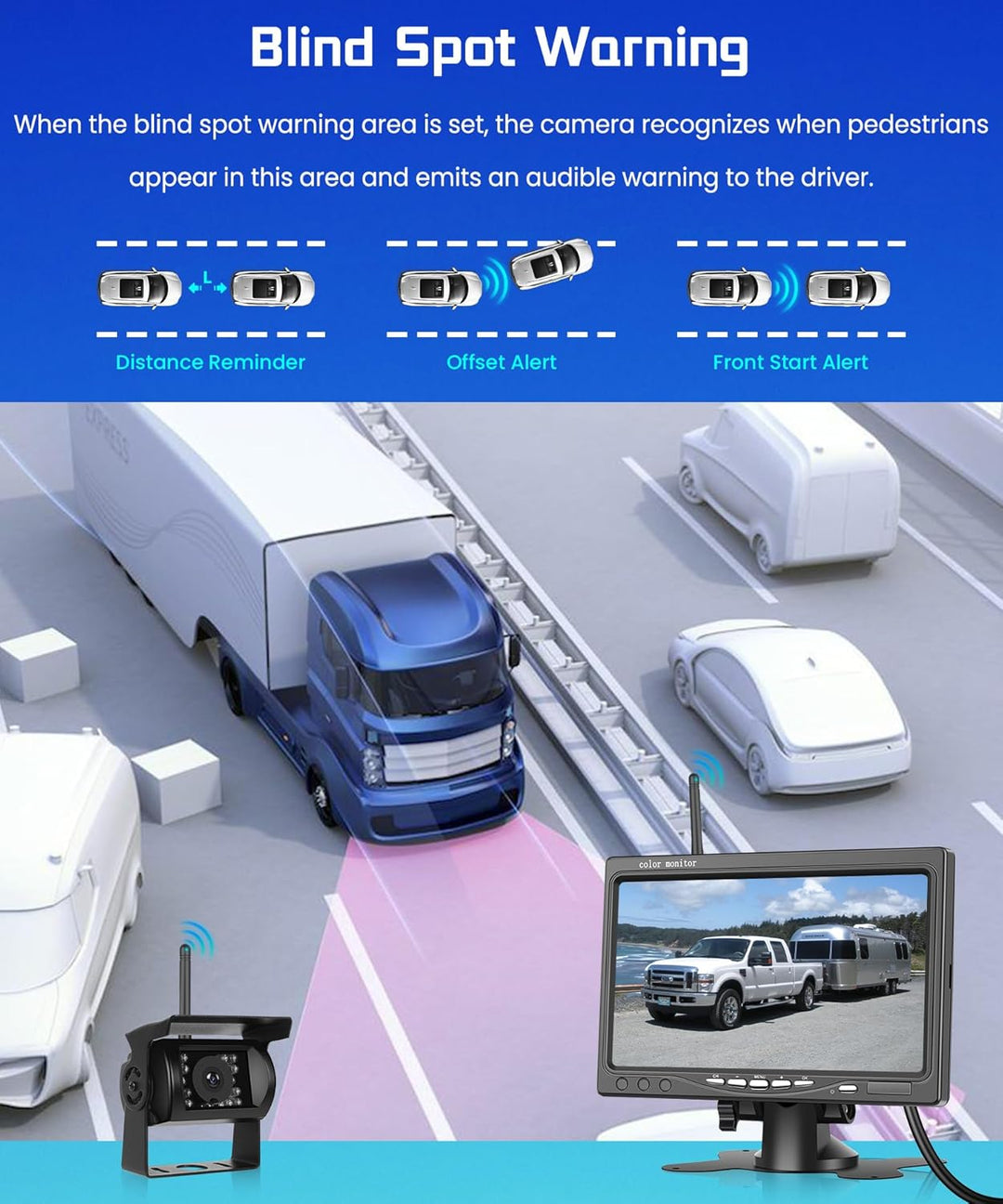 Hodozzy Kabellose Digitale Rückfahrkameras mit 7 Zoll IPS Bildschirm, wasserdichte IP68 Rückfahrkame