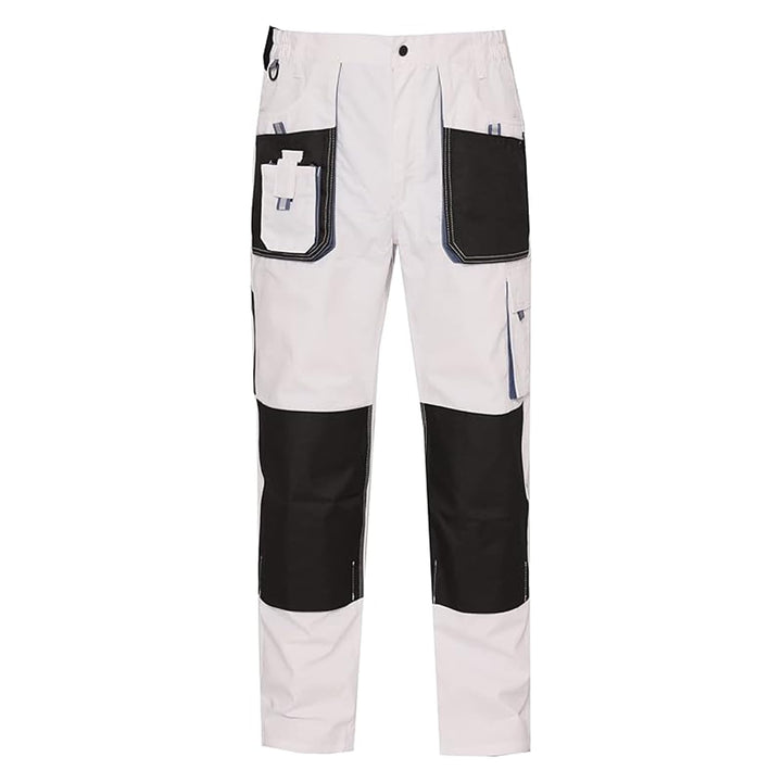 WORK IDEA Herren-Arbeitshose mit Oxford-Knietaschen, strapazierfähigem Canvas S Weiss, S Wei&amp;
