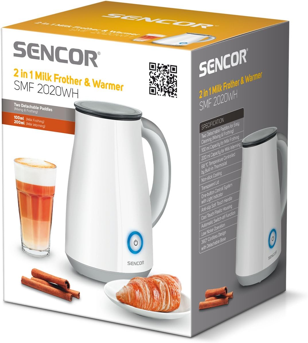 SENCOR SMF 2020WH Milchschäumer (450 Watt, für kalte und warme Milch) weiss