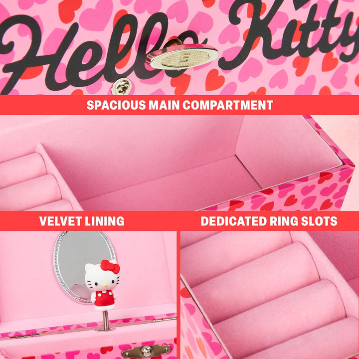 Hello Kitty Schmuckkästchen Mädchen mit Spieluhr Spiegel Schmuckschatulle Kinder für Ringe Ohrringe