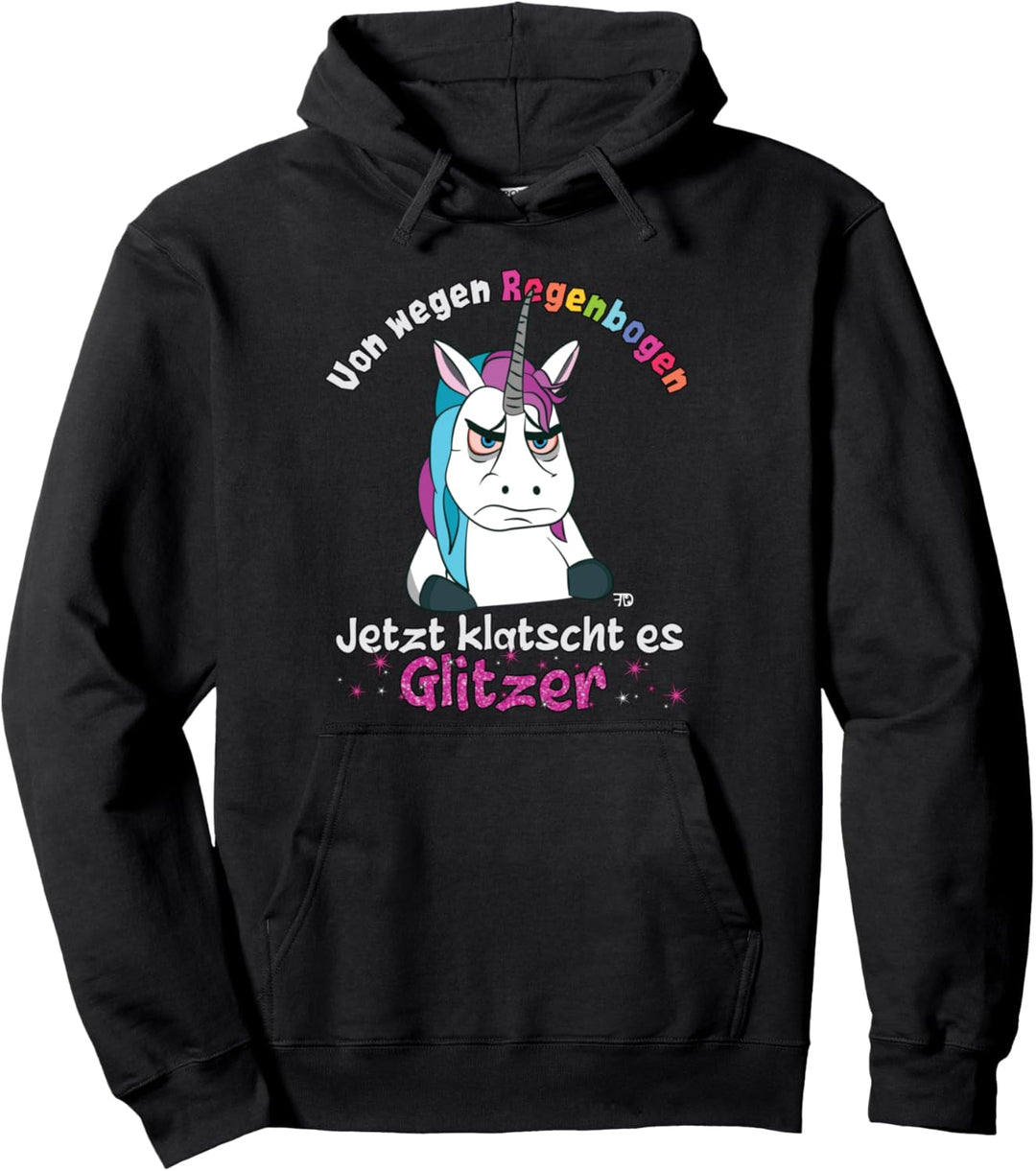 Grimmiges Comic Einhorn klatscht Glitzer lustiges Regenbogen Pullover Hoodie