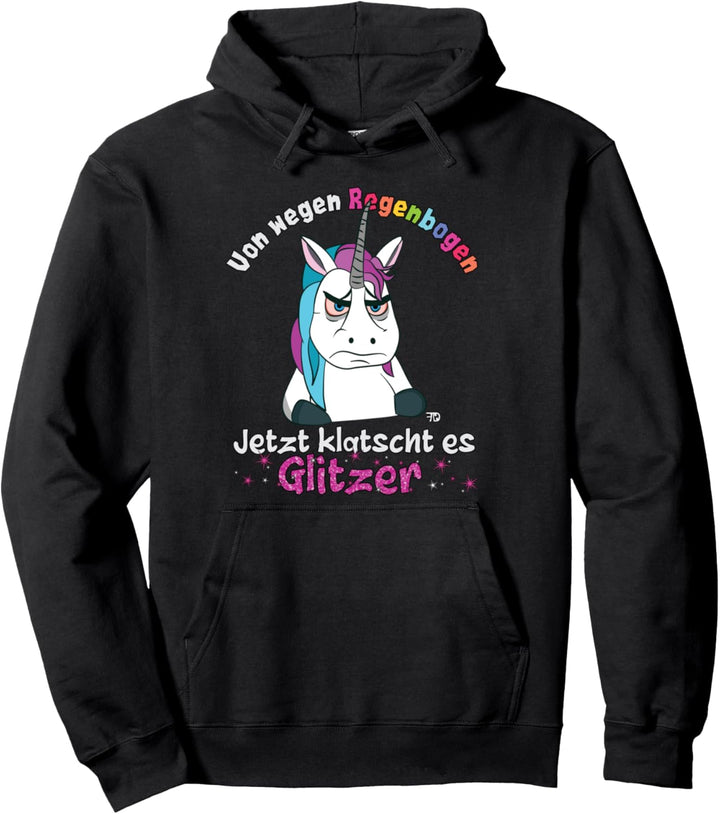Grimmiges Comic Einhorn klatscht Glitzer lustiges Regenbogen Pullover Hoodie