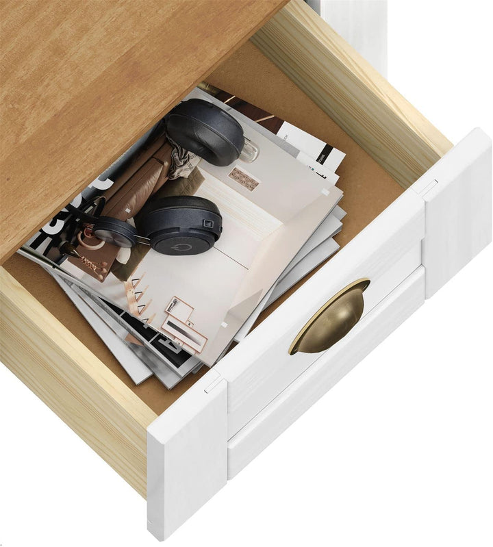 IDIMEX Nachttisch Bolton aus Holz in weiss/braun mit 1 Schublade und Tür Nachtkommode mit Muschelgri