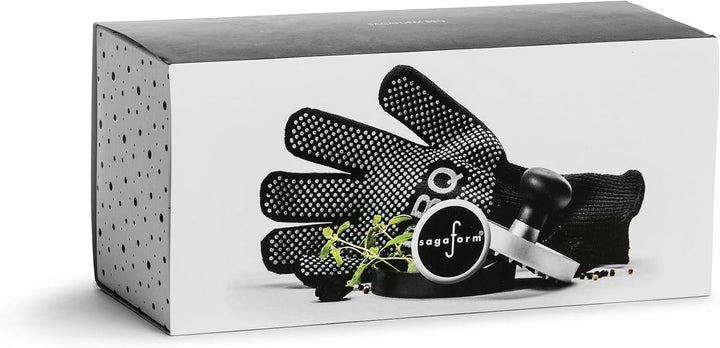 Sagaform 5003398 BBQ-Set mit Hamburgerpresse und Grillhandschuh, Aluminium, schwarz, 33 x 17.5 x 11.