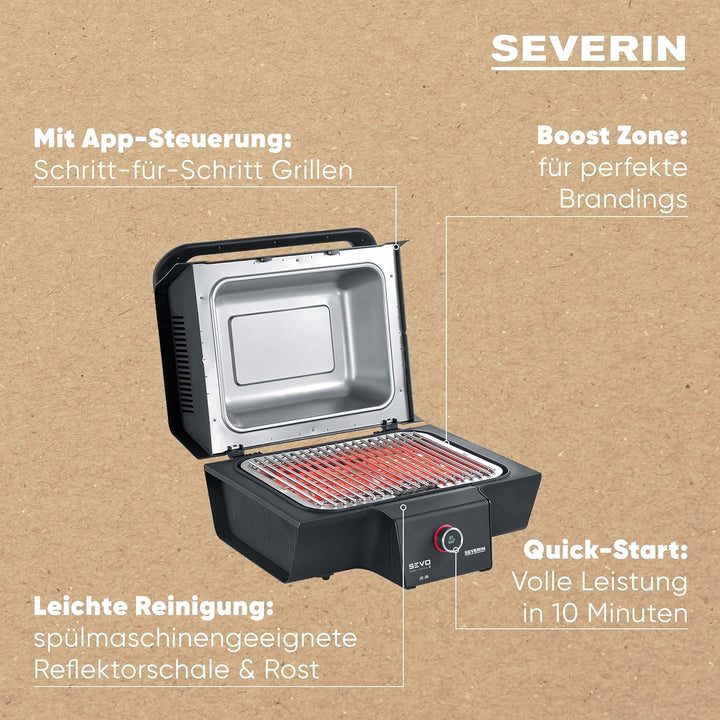 SEVERIN SEVO SMART CONTROL GT Elektrogrill mit App-Steuerung und Deckel, elektrischer Tischgrill, in