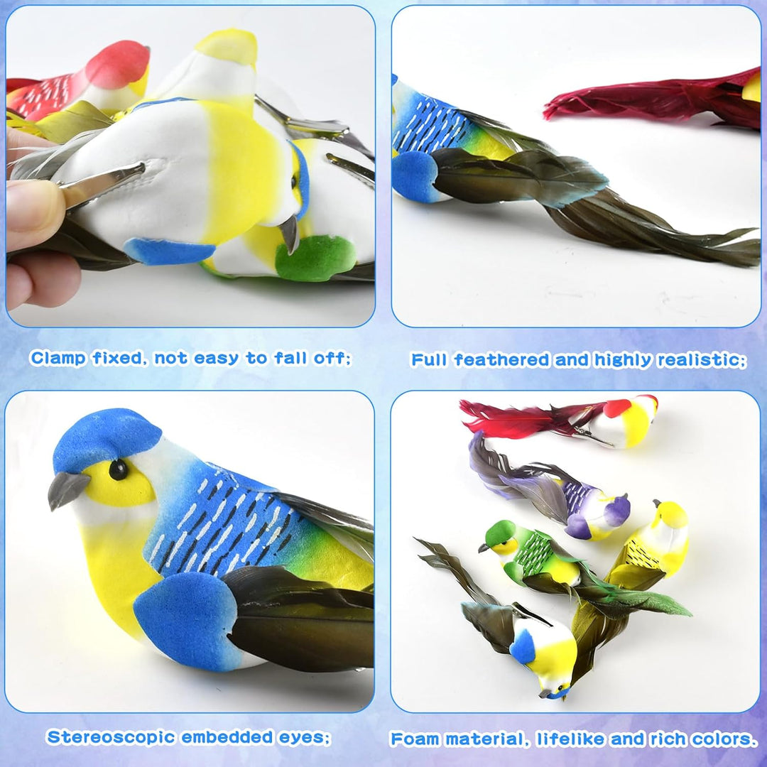 Deko Vogel,Deko Vögel mit Clip,10 Stück Vögel Deko Figuren,Mini Vogel Dekofigur für Garten Frühling