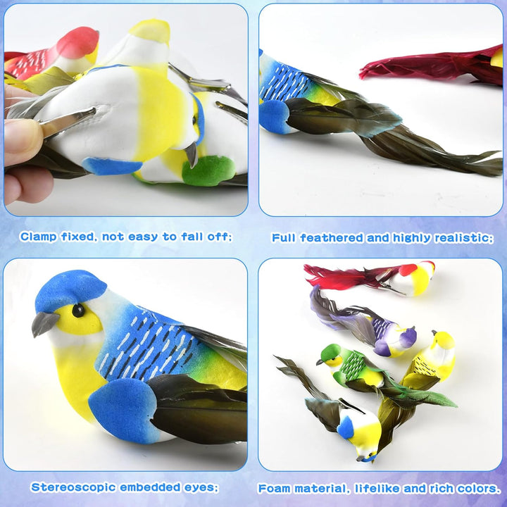 Deko Vogel,Deko Vögel mit Clip,10 Stück Vögel Deko Figuren,Mini Vogel Dekofigur für Garten Frühling