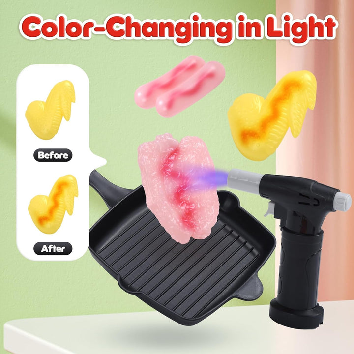 CUTE STONE BBQ Grillspielzeug für Kinder mit farbwechselndem Spielessen, brutzelnden Geräuschen & Li