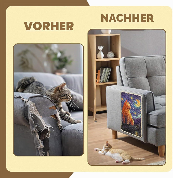 SOLDAY Sisal Kunst Kratzmatte Katze 56x33cm Wand &amp; Couch Schutz, Starry Cat | Natürliche Sisalmatte