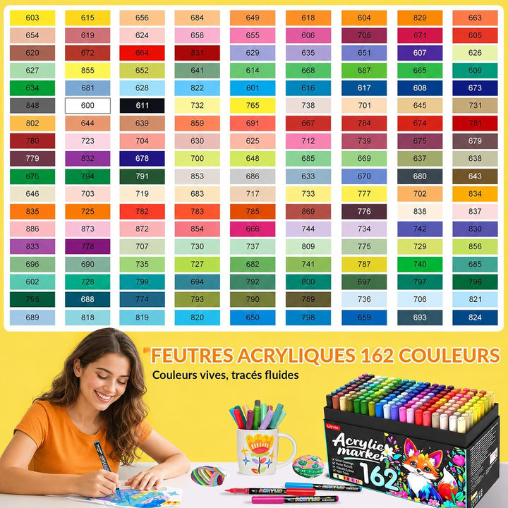 Lyuvie 162 Farben Acrylstifte für Steine WasserfestSet, Permanente Acrylic Paint Brush Marker Acryls