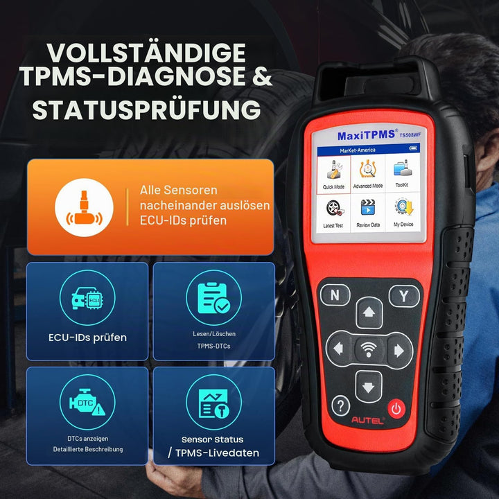 Autel MaxiTPMS TS508WF KIT mit 4 2-IN-1 Metall MX-Sensoren [Wert €120], 2024 WiFi TPMS Programmierun