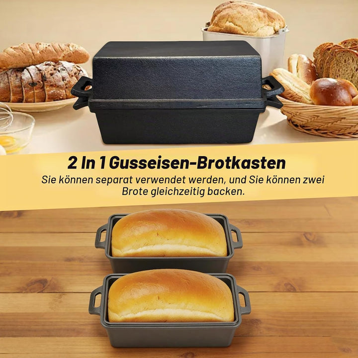 Gusseisen Brotbackform mit Deckel & Antihaft,Ofenfeste Kastenform Toastbrot Backform,Brottopf zum Ba