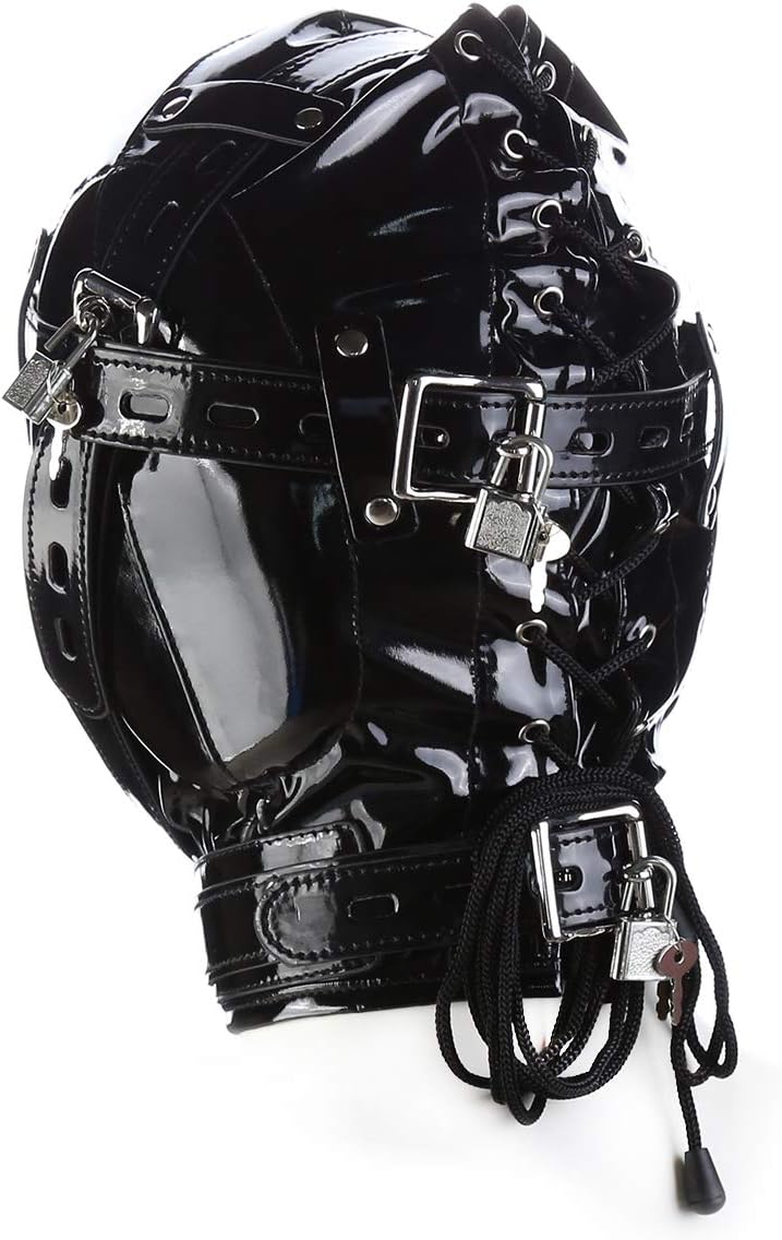 OnundOn Halloween Leder Maske mit Schloss Kopfmaske Kostüm Party Hood Karneval Maske