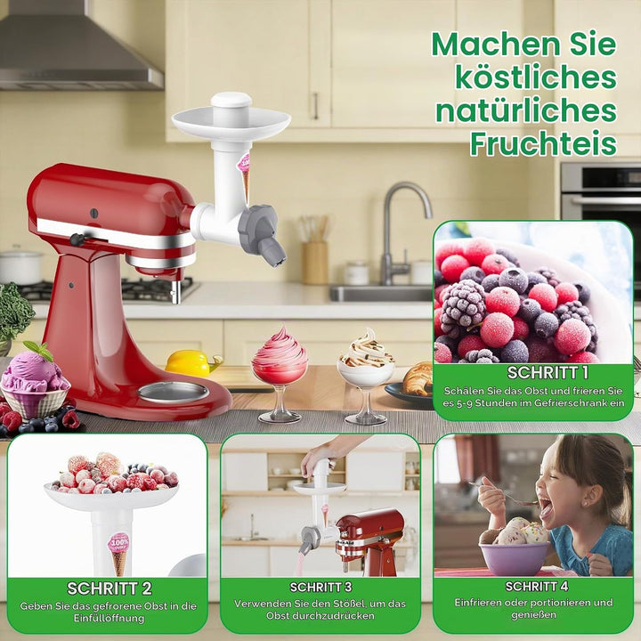Eismaschine Aufsatz für Kitchenaid Standmixer, Fruchteismaschine Aufsatz, Softeismaschine BPA-freien
