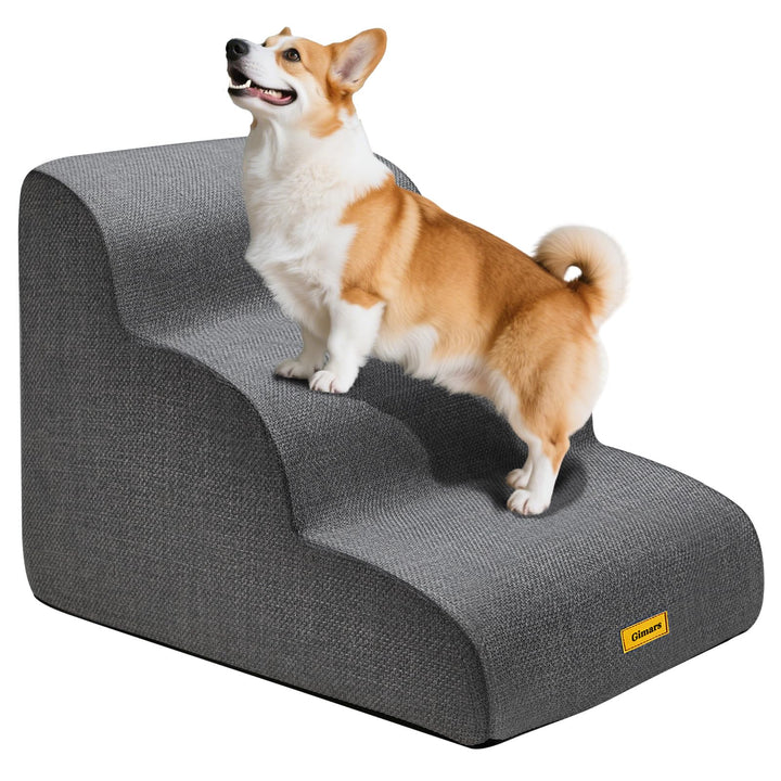 Gimars Hundetreppe mit 30D Hochdichtem Schaum & Extra-Breiten Stabilen 3 Stufen 40 cm hoch, Abnehmba
