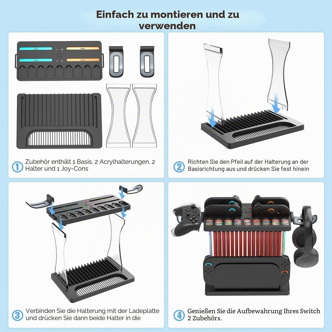 Spiel Organizer Station mit Controller Ladestation, Ladestation Kompatibel mit Nintendo Switch 2, Di