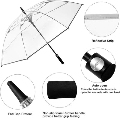 G4Free 62 Inch Klarer Golfschirm Transparenter Grosser Langer Regenschirm Automatik Öffnen Übergross