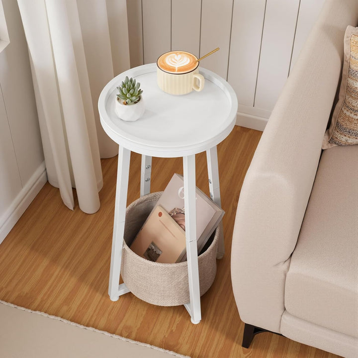 HOOBRO Beistelltisch rund, Kleiner Nachttisch, Sofatisch modern, Couchtisch mit erhöhtem Rand und be