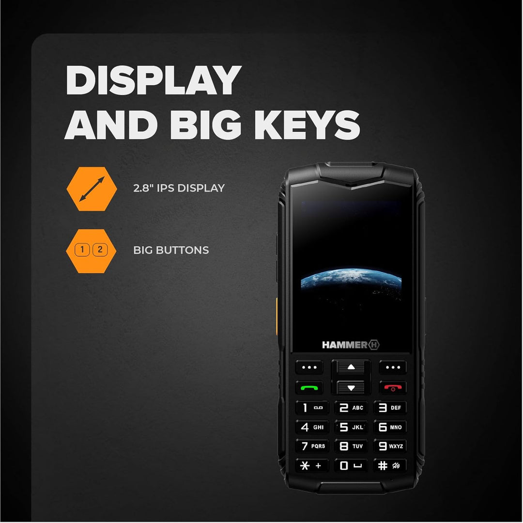 Hammer H Horizon LTE Outdoor Handy ohne Vertrag, 3000mAh Akku, 64 GB, 2,8" IPS Display, grosse Taste