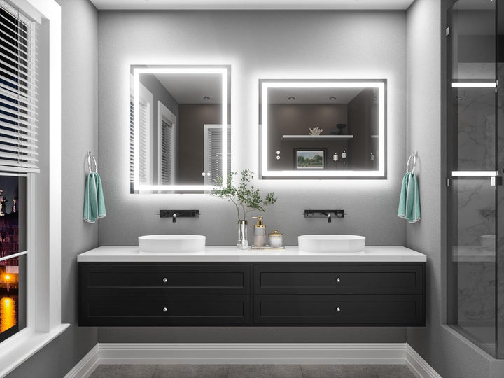 TETOTE Badspiegel mit Beleuchtung 70x90cm, Badezimmerspiegel Beleuchtet Beschlagfrei Badezimmer Wand